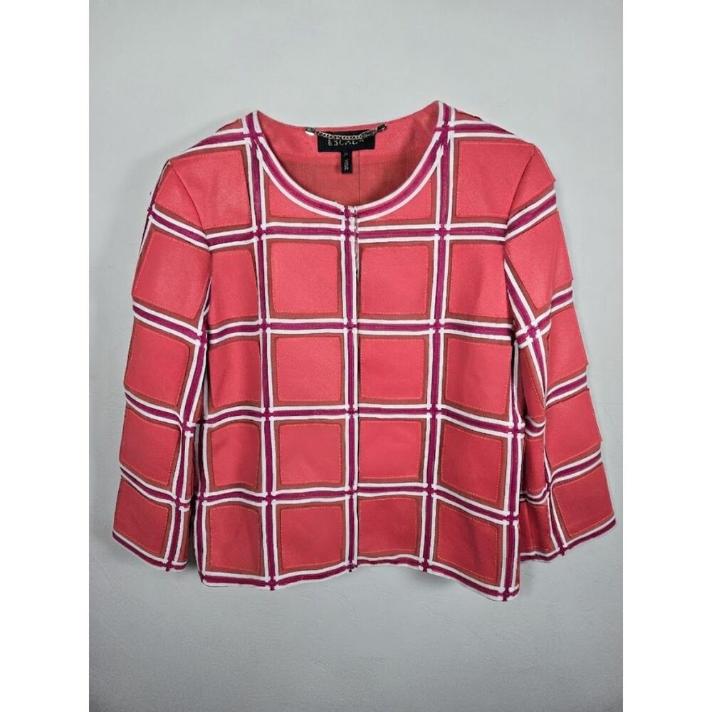 ESCADA Pink Geometric Patchwork Lamb Leather Jacket Size 36 (US 6)
